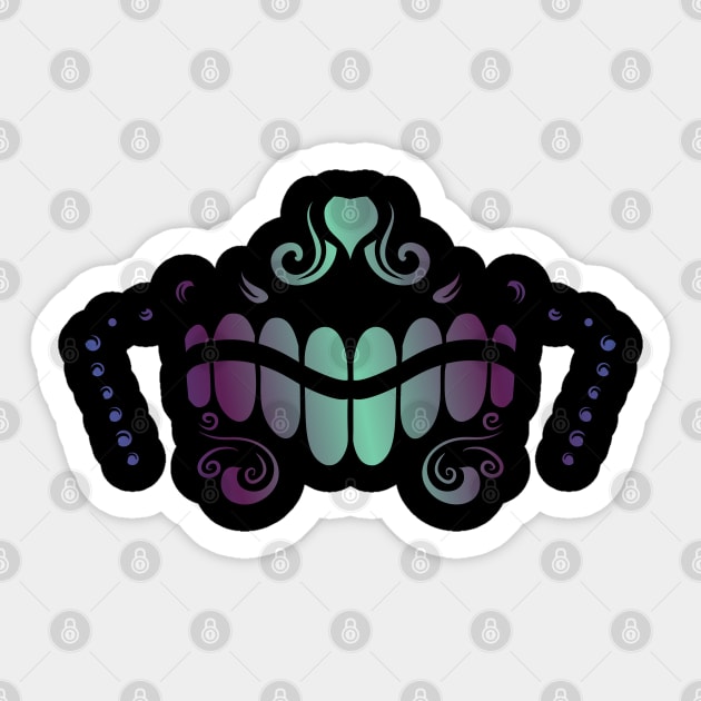 Mardi Gras Sugar Skull face in purple, blue and green Sticker by Wanderer Bat